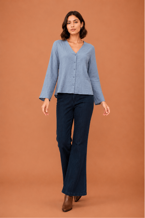 Blusa plissada manga sino jeans -1-
